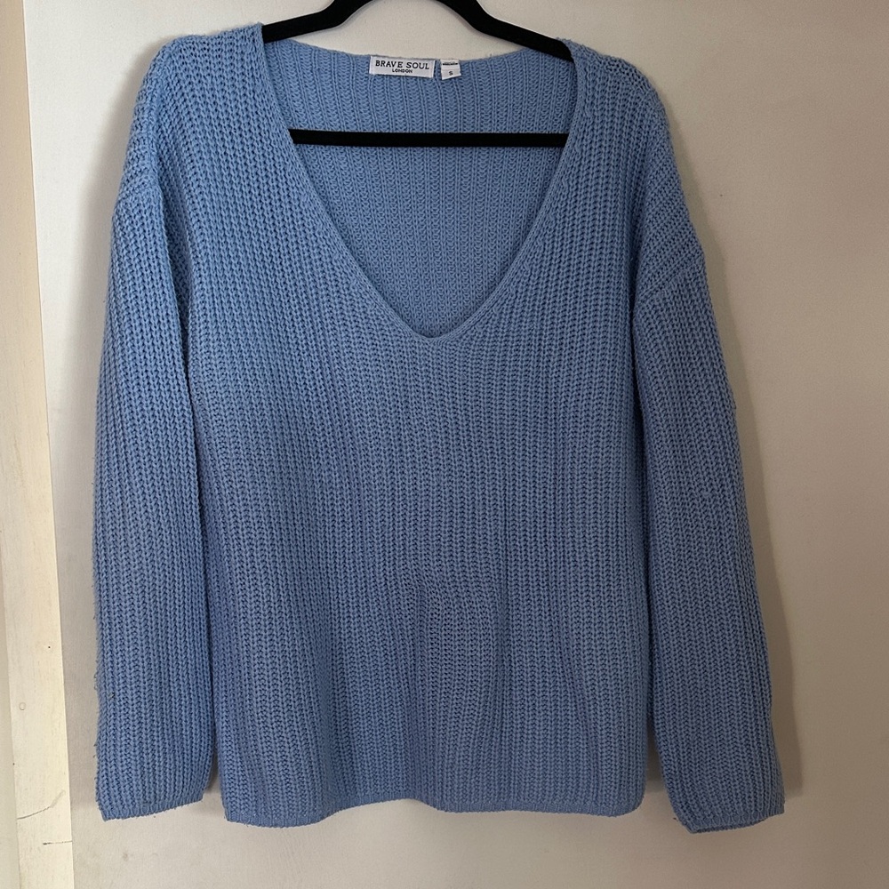 Brave Soul Light Blue V-Neck Sweater